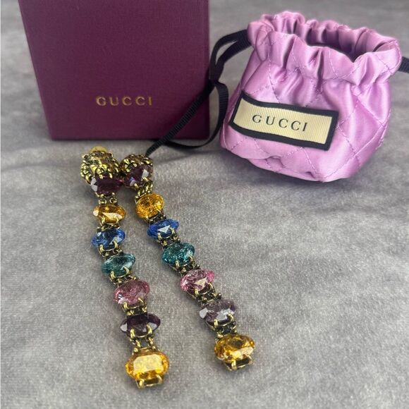 Gucci Rare Gold Tone Swarovski Crystal Lionhead Clip on Earrings - Picture 9 of 11